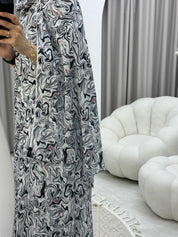 C Italian Marble Crepe White Abaya