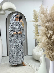 C Italian Marble Crepe White Abaya