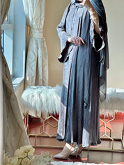 C - Printed Grey Jacquard Abaya Set