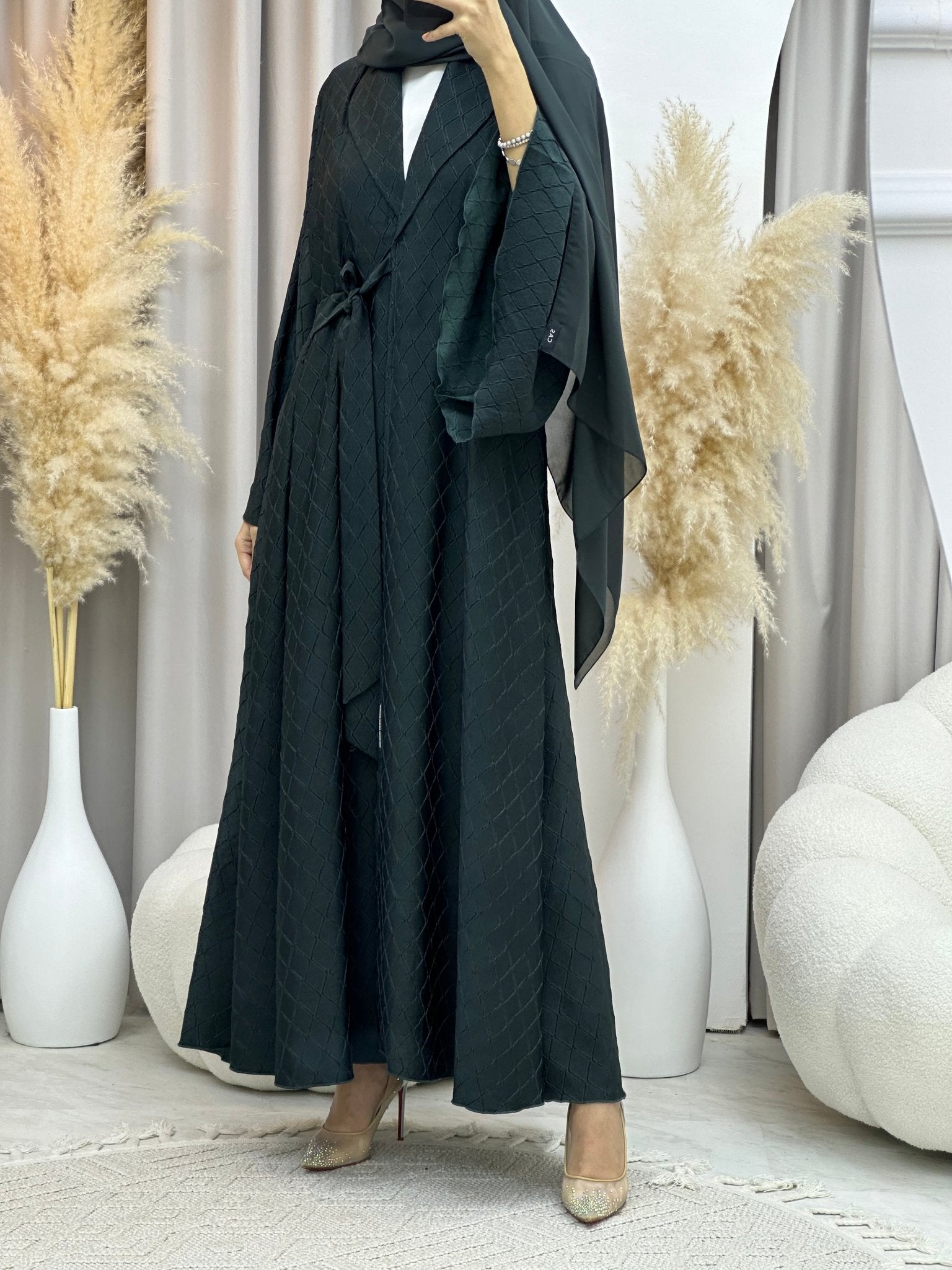 C RTW 0005 - 06 Green Overlap Silk Abaya