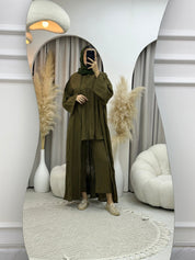 C RTW 0008 - 03 Olive Green Summer Pleated Linen Travel Set