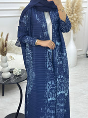 C RTW 01 Navy Blue Pleated Print Abaya