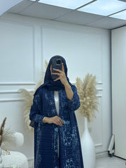 C RTW 01 Navy Blue Pleated Print Abaya