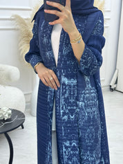 C RTW 01 Navy Blue Pleated Print Abaya