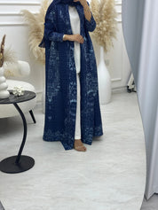 C RTW 01 Navy Blue Pleated Print Abaya