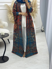 C RTW 03 Teal Pleated Print Abaya