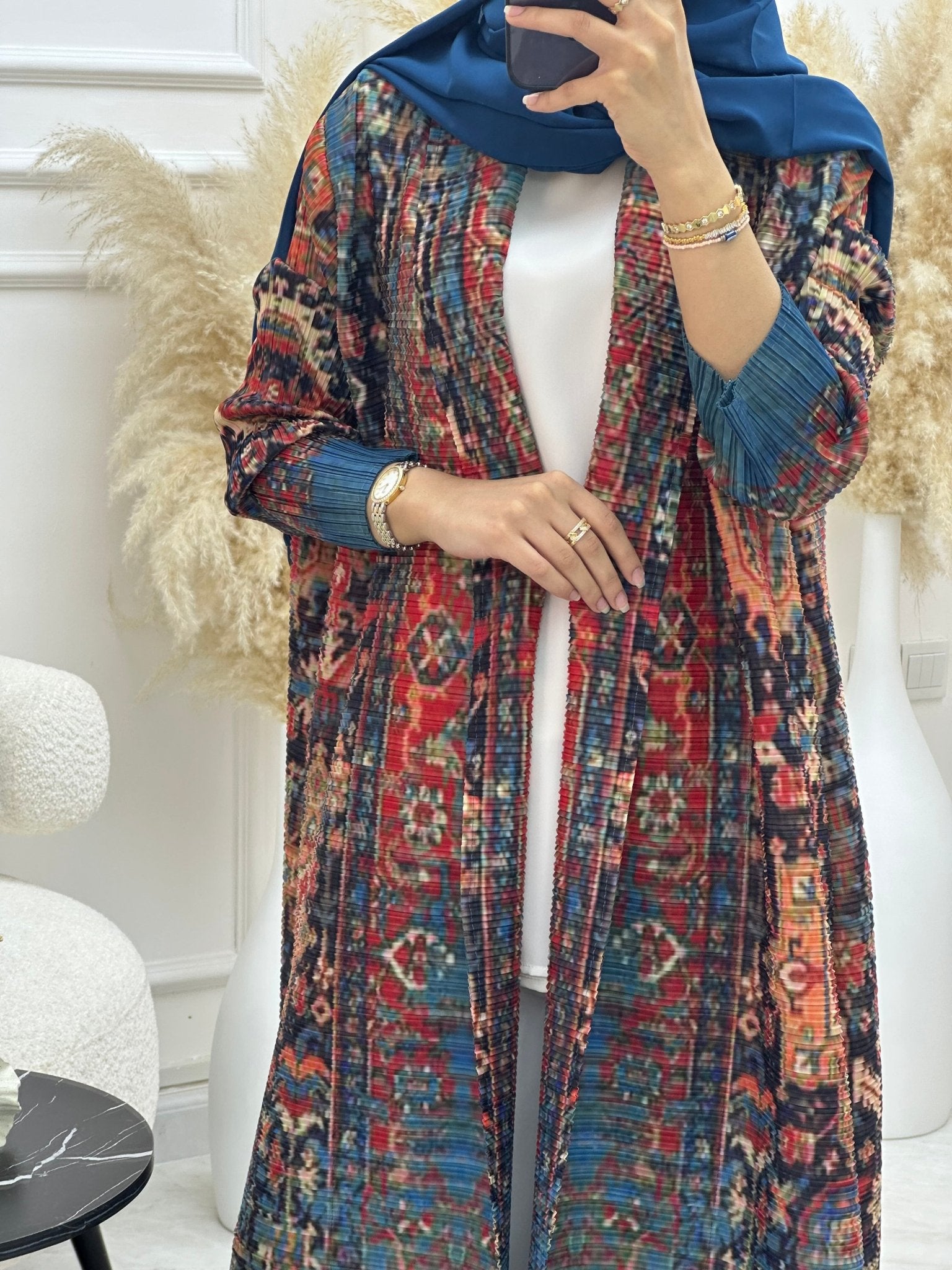 C RTW 03 Teal Pleated Print Abaya