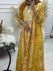 C RTW 05 Yellow Pleated Print Abaya