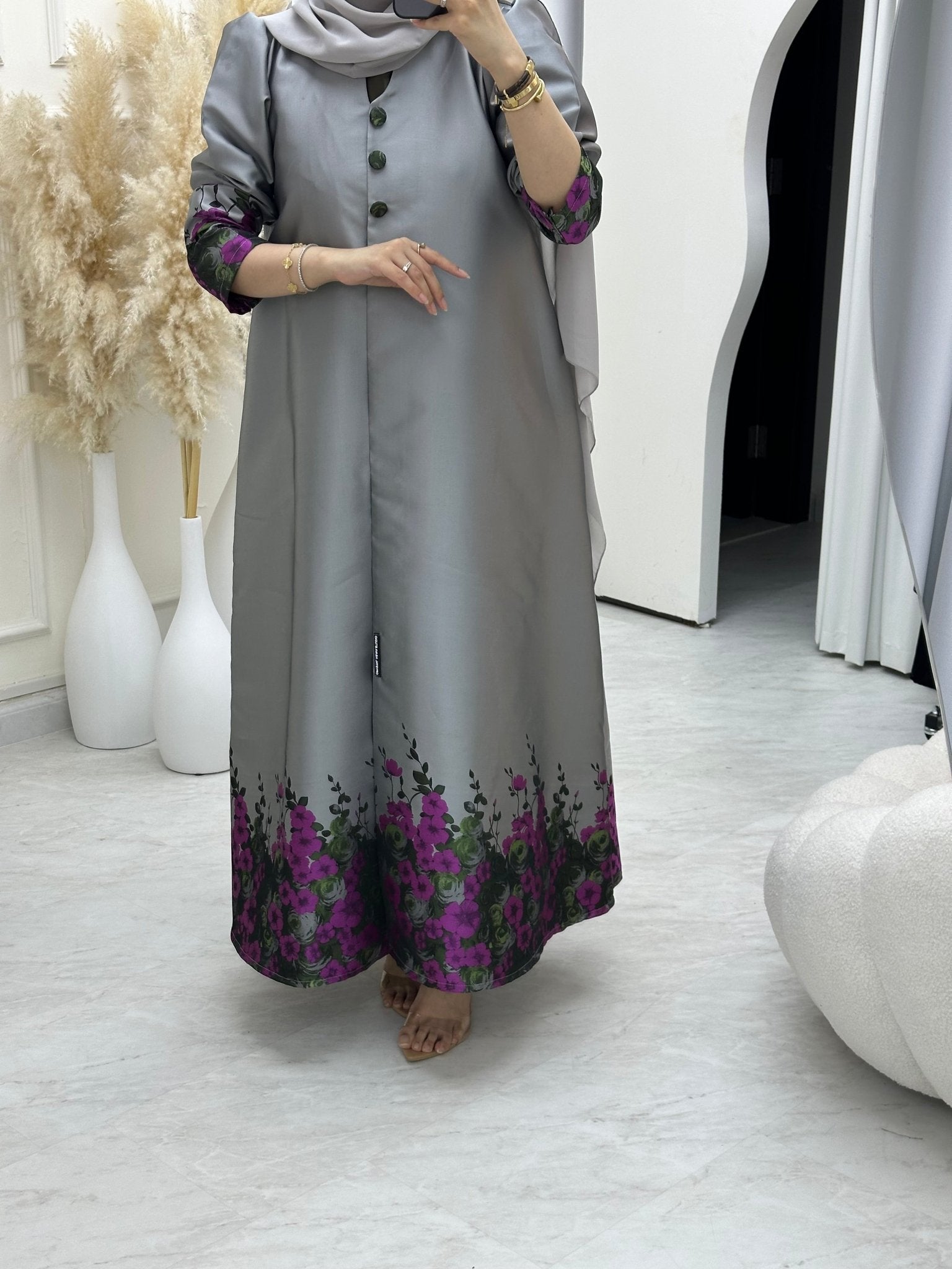 C RTW 0651 Pink Floral Silver Abaya