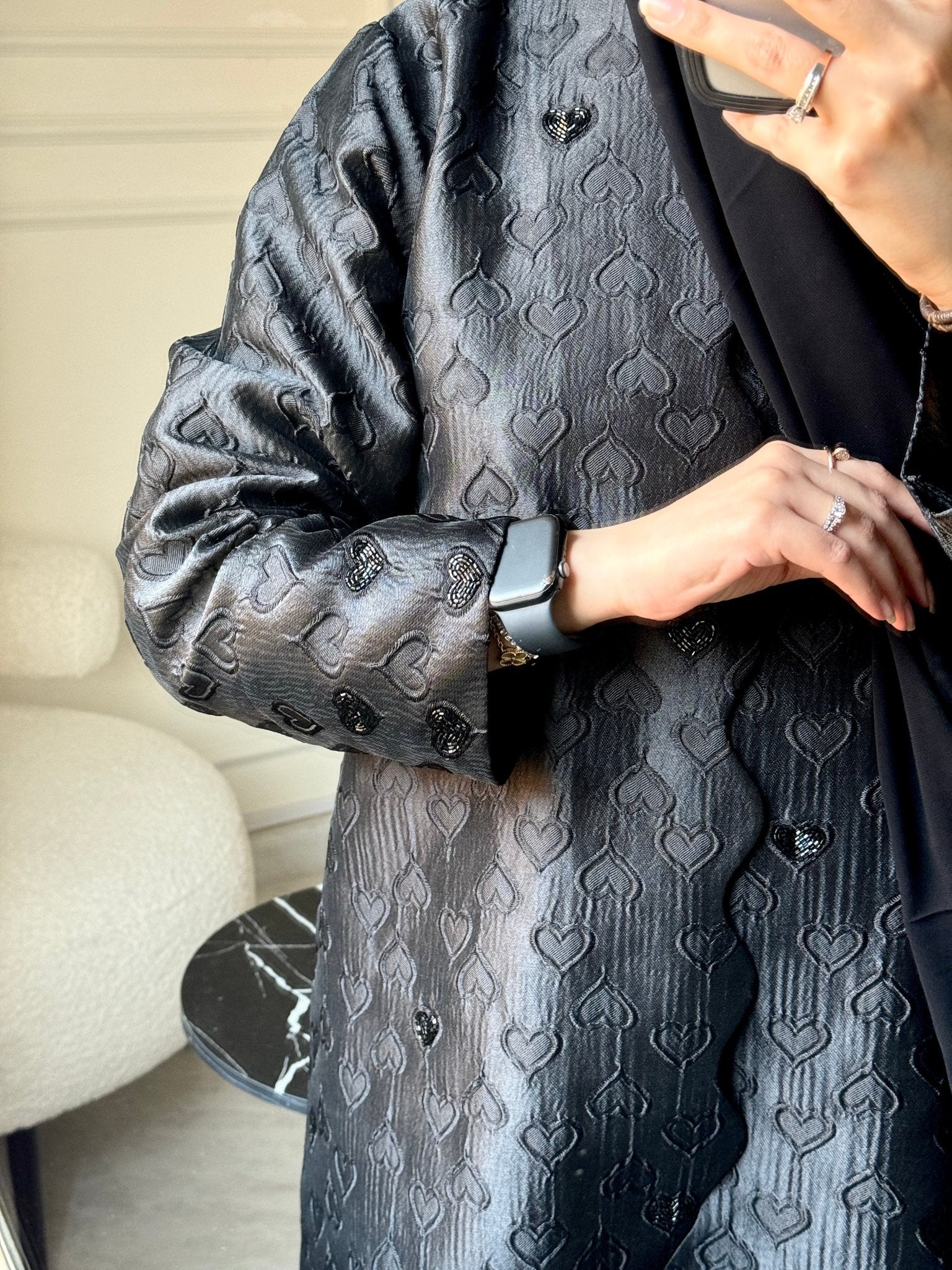 C RTW 0715 - 02 Beaded Printed Black Abaya