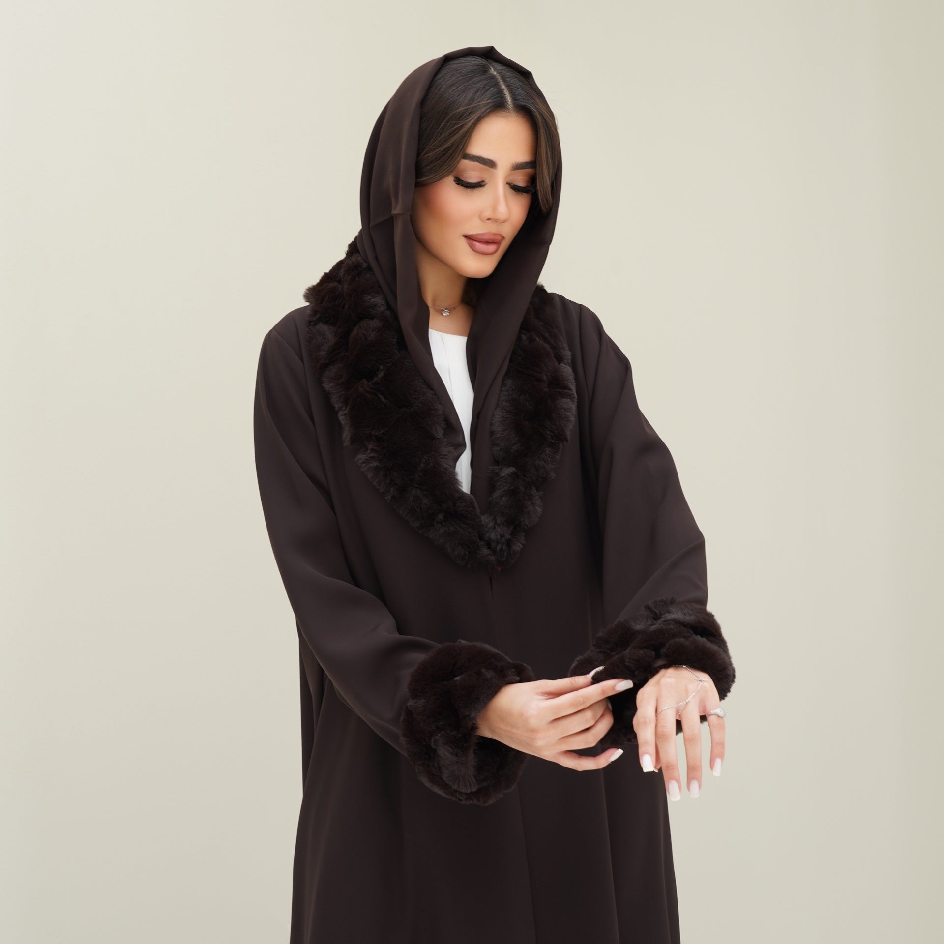 C RTW 0768 Deep Brown Fur Abaya