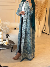 C RTW 08 Aqua Pleated Print Abaya