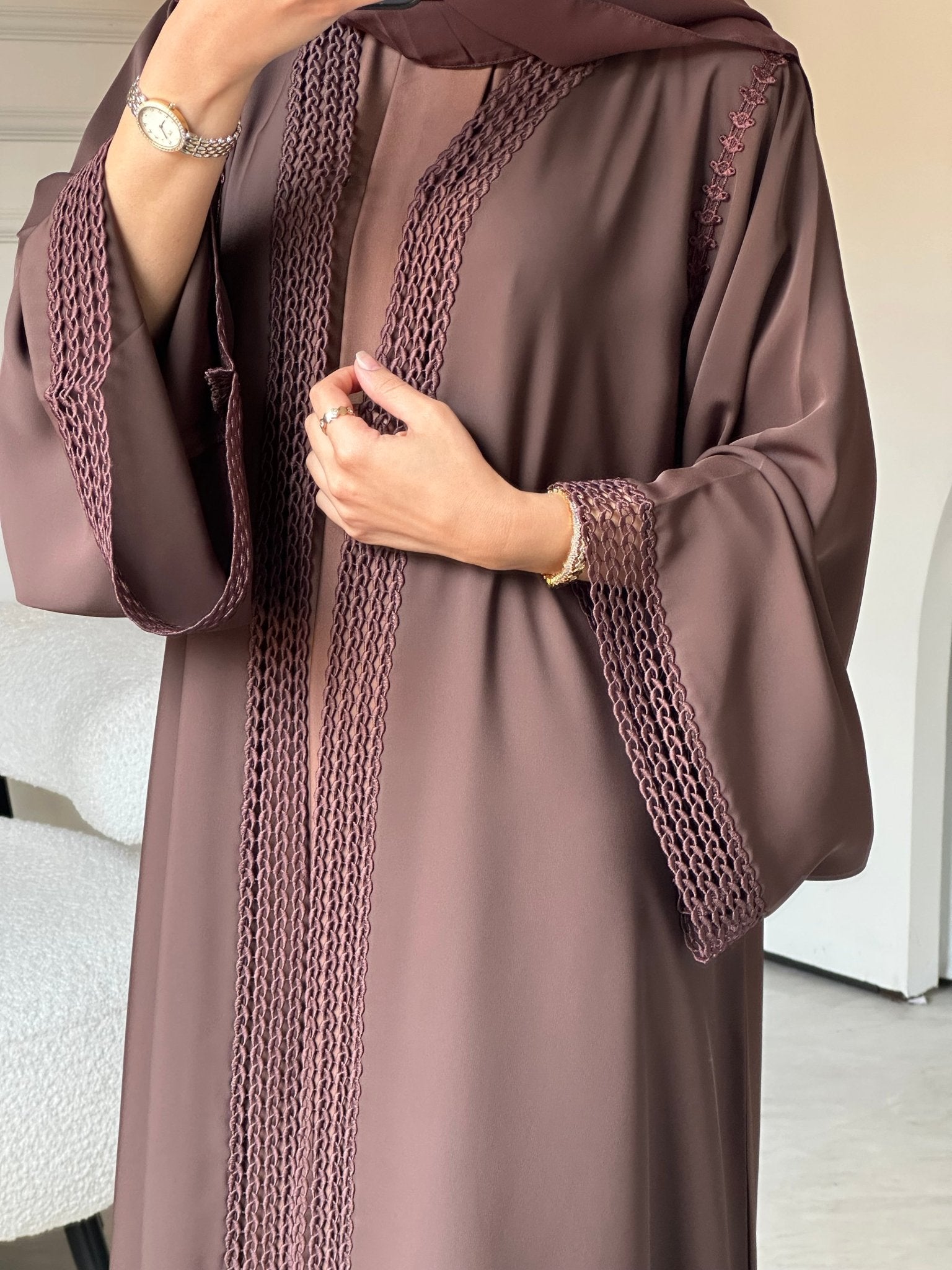 lace abaya dress C RTW 0822 Dark Brown Lace Abaya L / 54