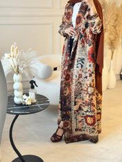 C RTW 09 Cinnamon Pleated Print Abaya