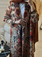 C RTW 09 Cinnamon Pleated Print Abaya