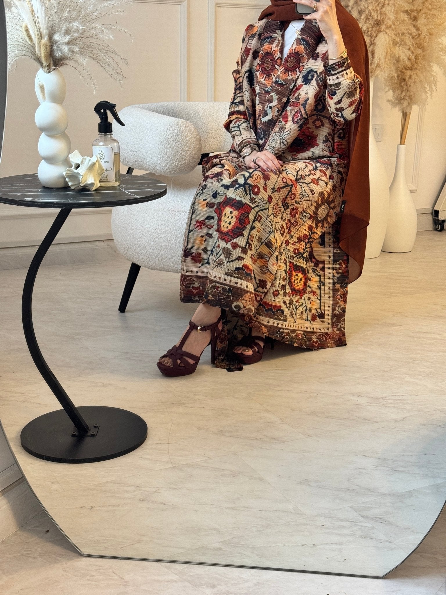 C RTW 09 Cinnamon Pleated Print Abaya