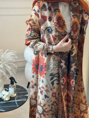 C RTW 09 Cinnamon Pleated Print Abaya