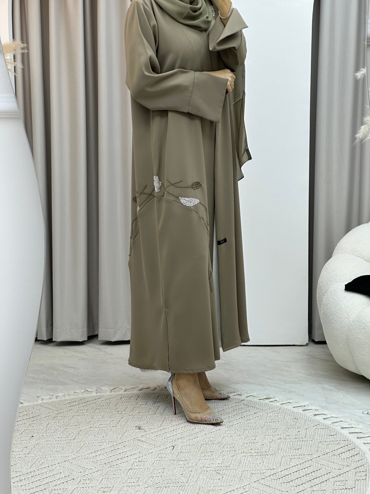 C RTW Army Green Sequins Abaya