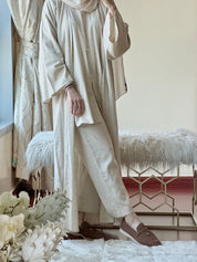 C RTW Beige Summer Linen Travel Abaya Set