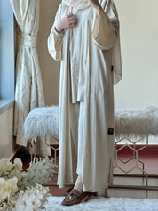 C RTW Beige Summer Linen Travel Abaya Set