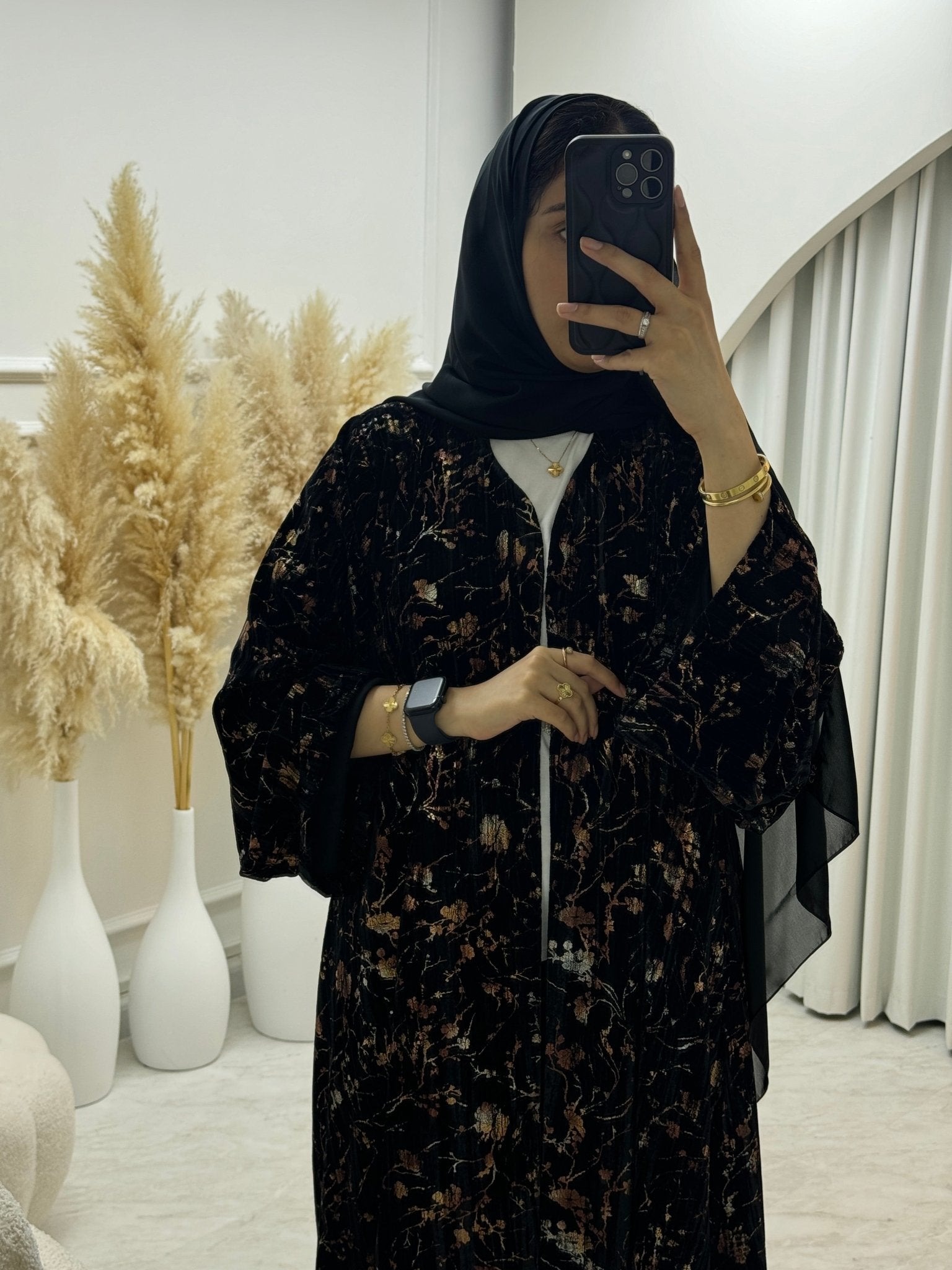 C RTW Black Floral Abaya