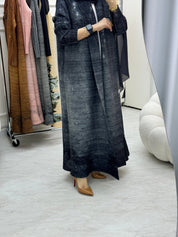 C RTW Dark Grey Pleated Print Abaya