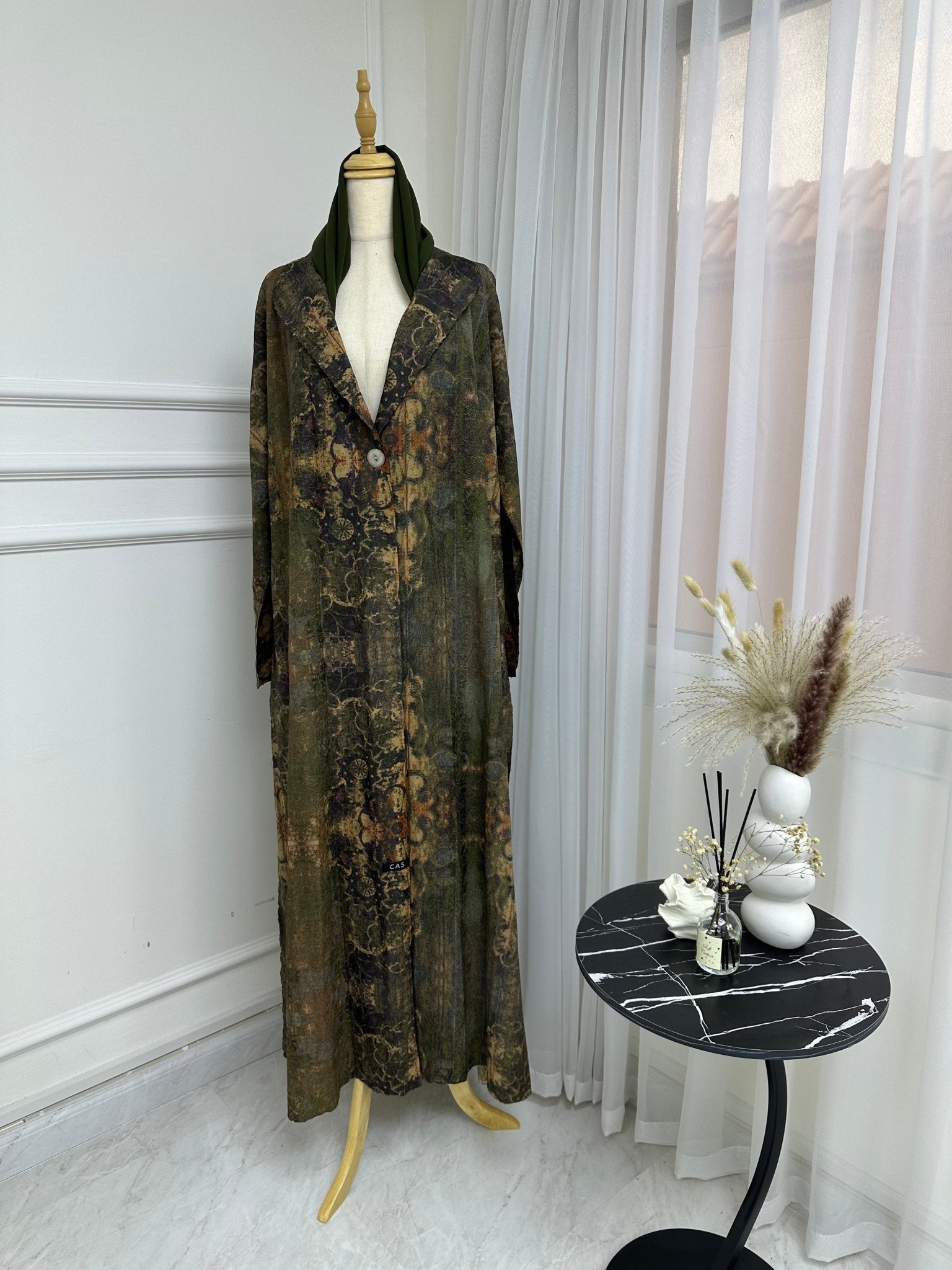 C RTW Green Floral Printed Abaya