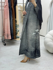 C RTW Grey Pleated Print Abaya