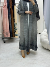 C RTW Grey Pleated Print Abaya