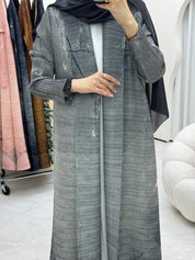 C RTW Grey Pleated Print Abaya