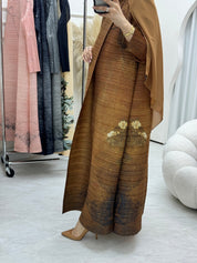 C RTW Mustard Pleated Print Abaya