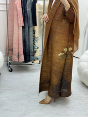 C RTW Mustard Pleated Print Abaya