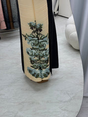 C RTW Navy Blue Cream Pleated Print Abaya