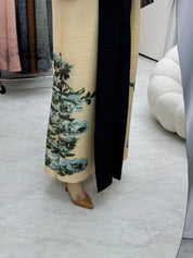 C RTW Navy Blue Cream Pleated Print Abaya