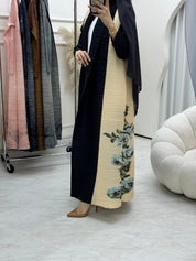 C RTW Navy Blue Cream Pleated Print Abaya