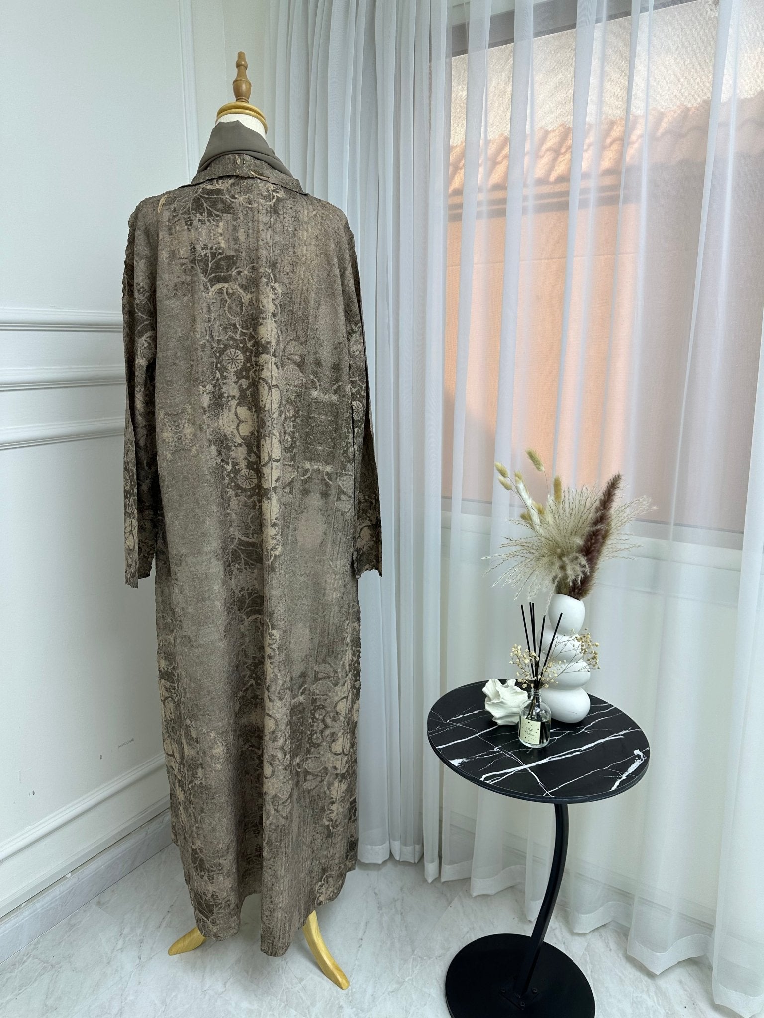 C RTW Nude Floral Printed Abaya