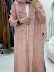 C RTW Pink Pleated Print Abaya