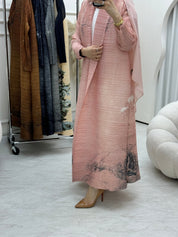 C RTW Pink Pleated Print Abaya