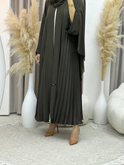 C RTW Plain Olive Green Pleated Abaya Set