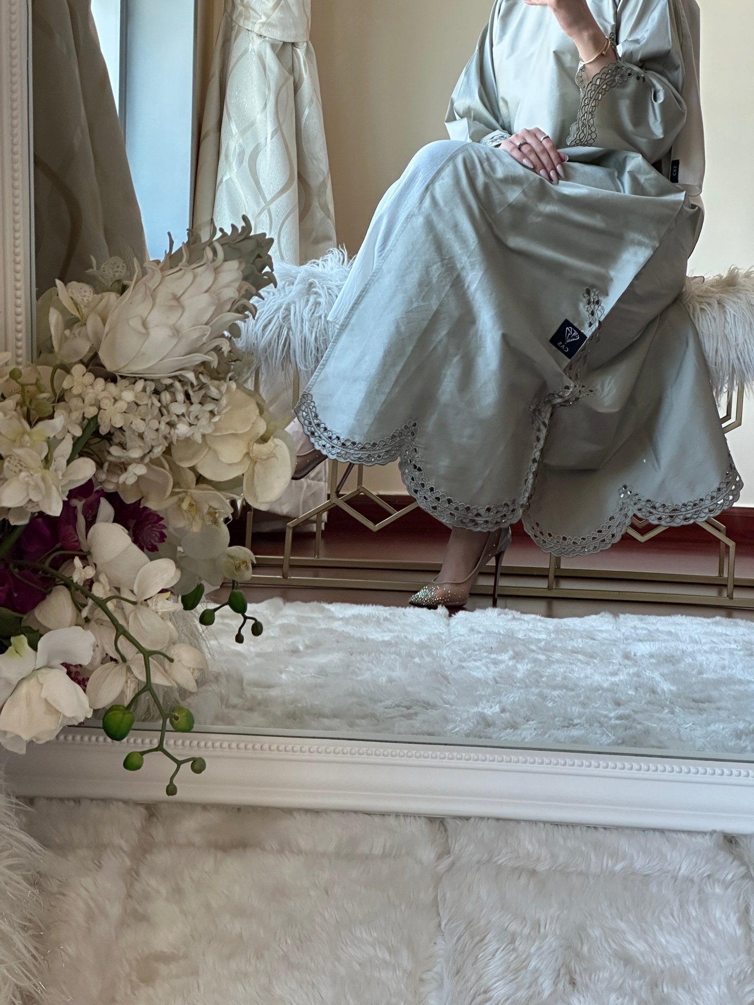 C - Silver - Taffeta - Evening - Abaya - 47