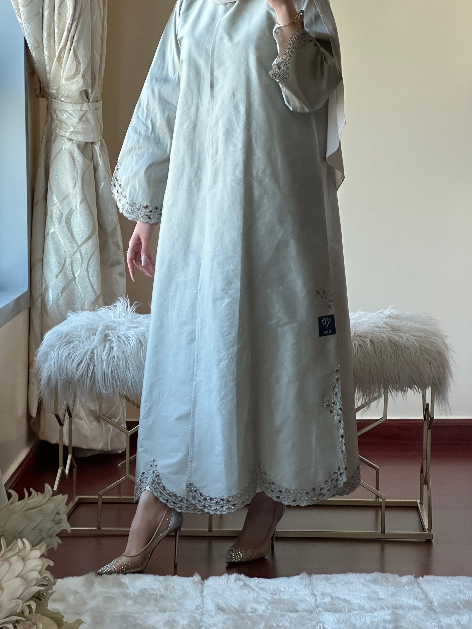 C - Silver - Taffeta - Evening - Abaya - 47