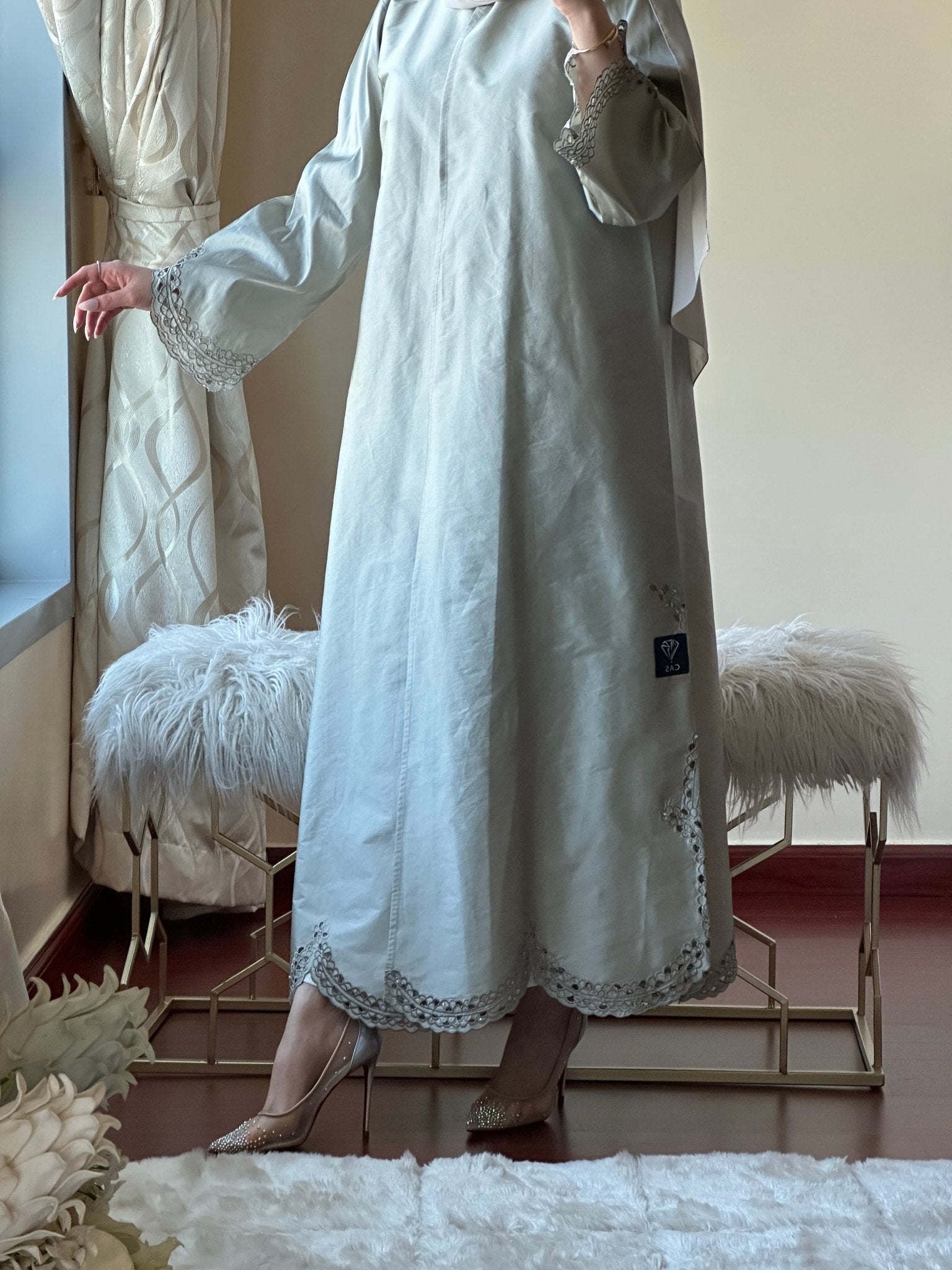 C - Silver - Taffeta - Evening - Abaya - 47