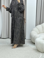 C Stripe Print Beige Abaya