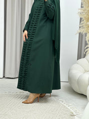 C Triangle Pleats Green Abaya Set
