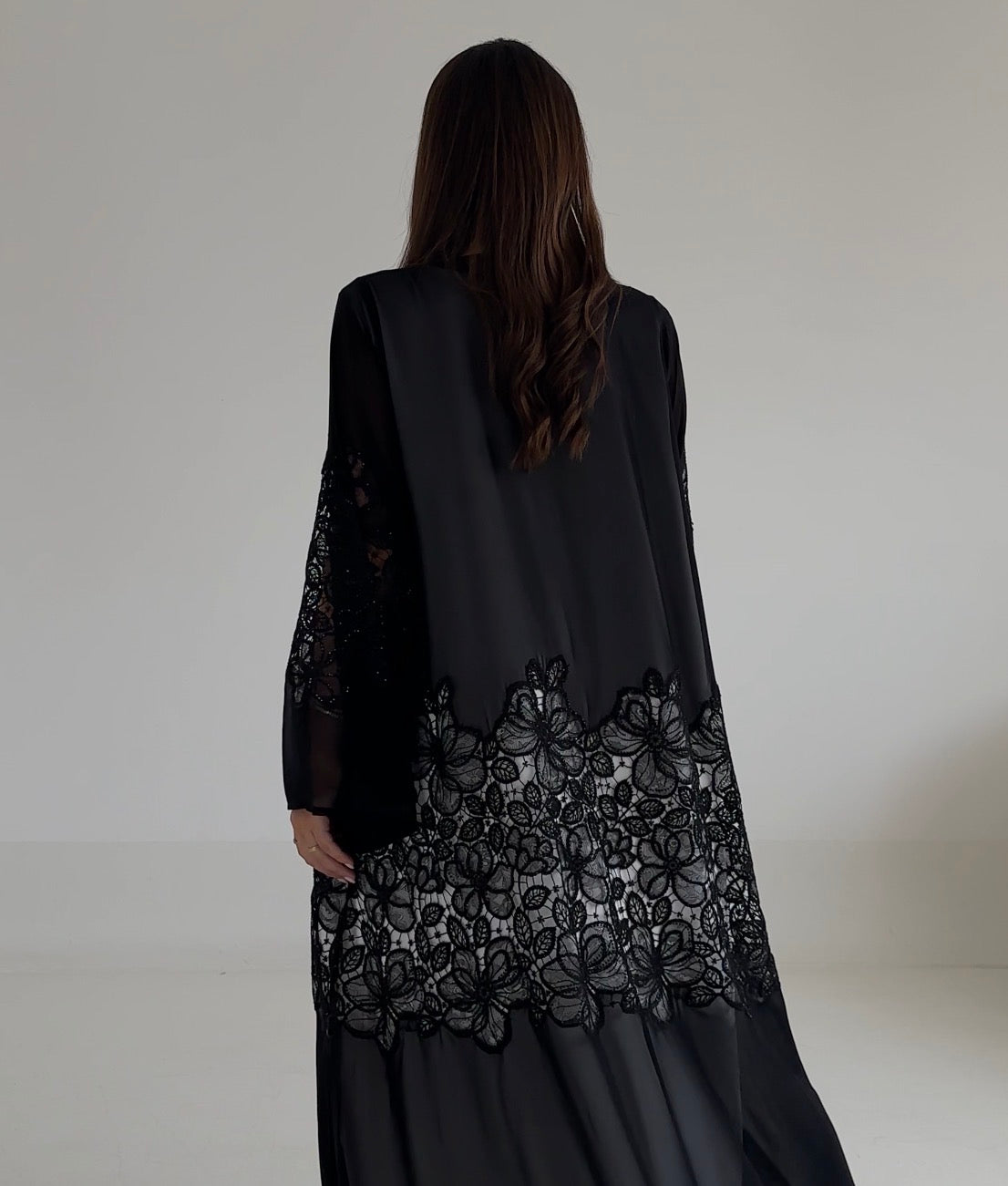C 2494 Black Crystal Lace Abaya
