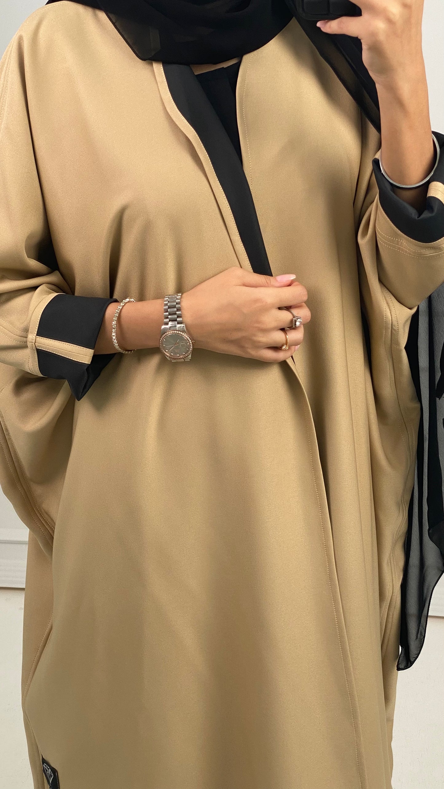 C Black Beige Reversible Abaya