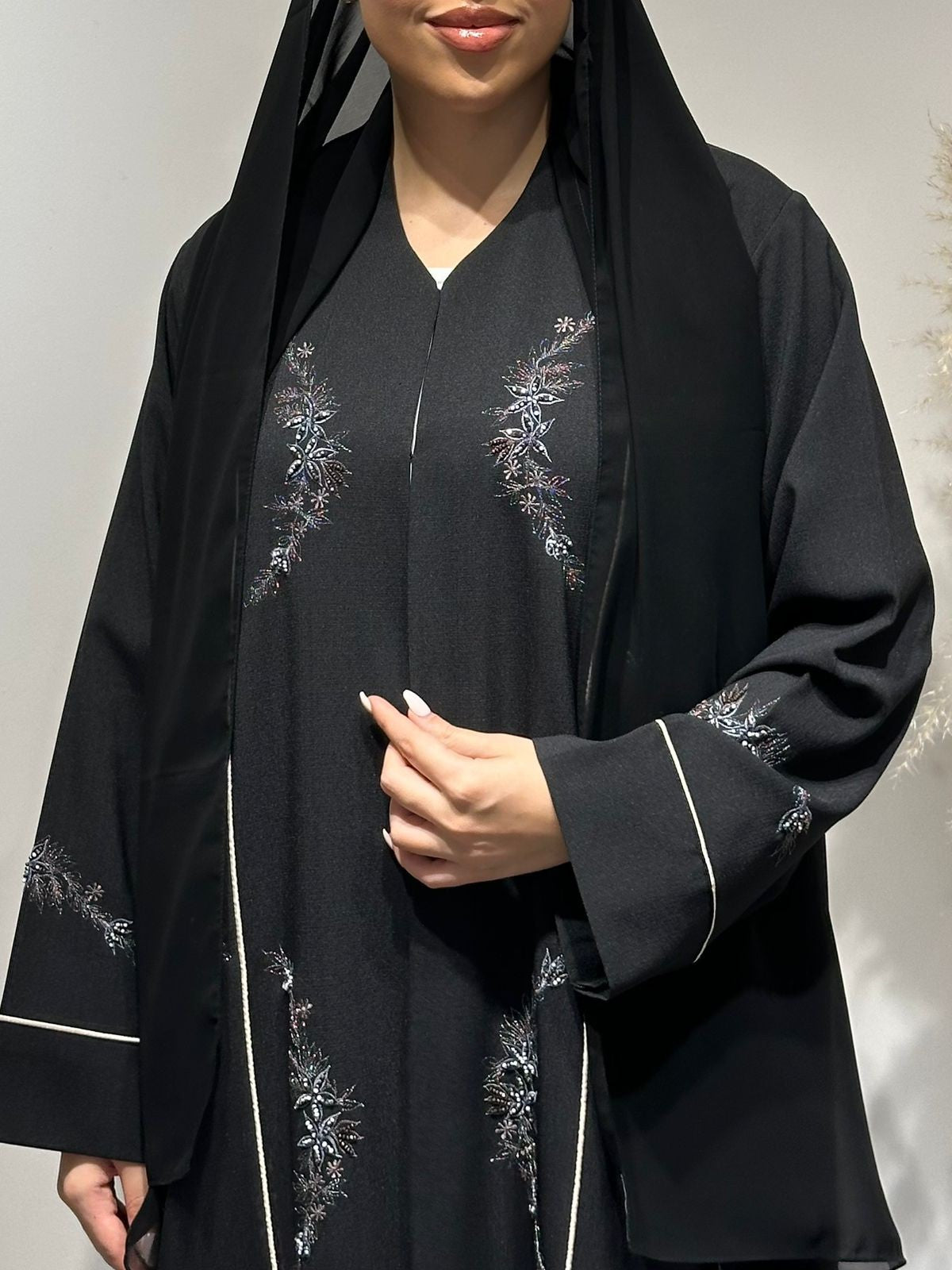 C 1631 Black Beaded Embroidered Abaya
