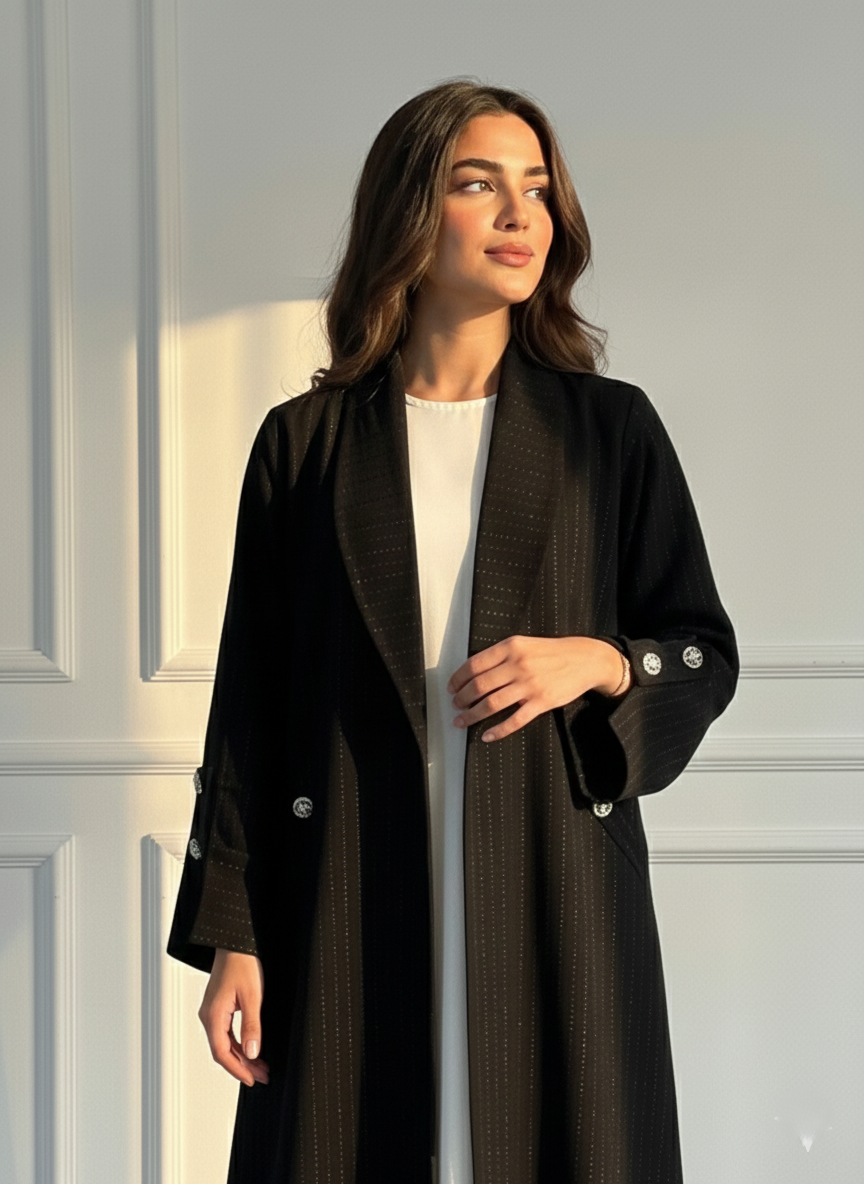 C 1694 Black Work Coat Abaya