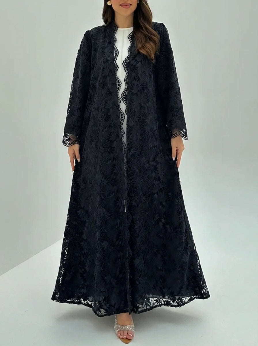 C 1796-02 Black Dantel Abaya