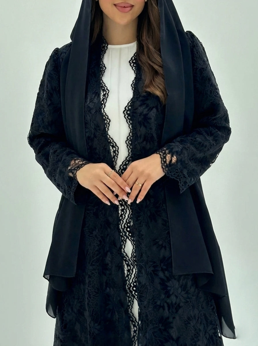 C 1796-02 Black Dantel Abaya